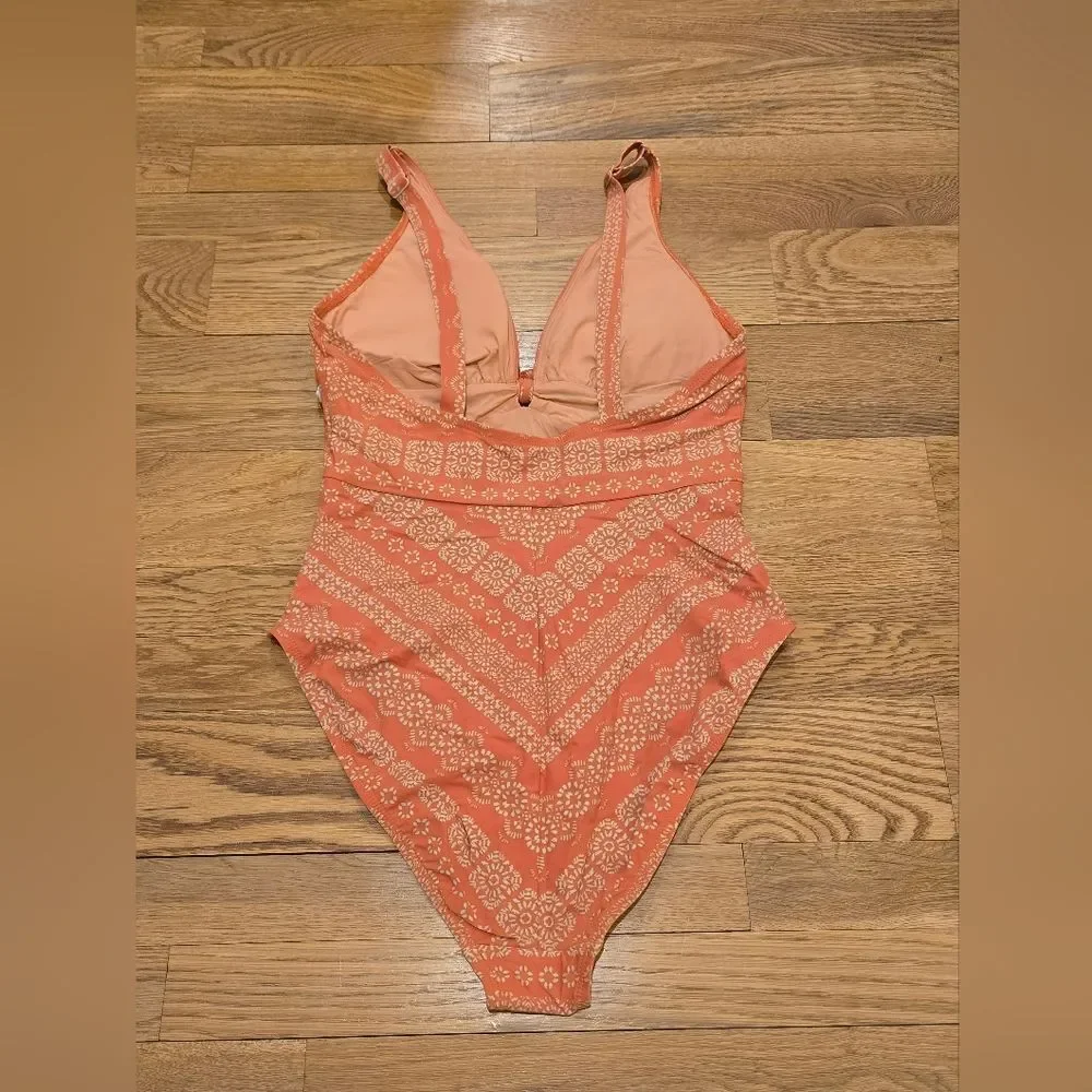 Robin Piccone Isla Plunge One Piece Swimsuit in Terracotta SZ 14 NWOT